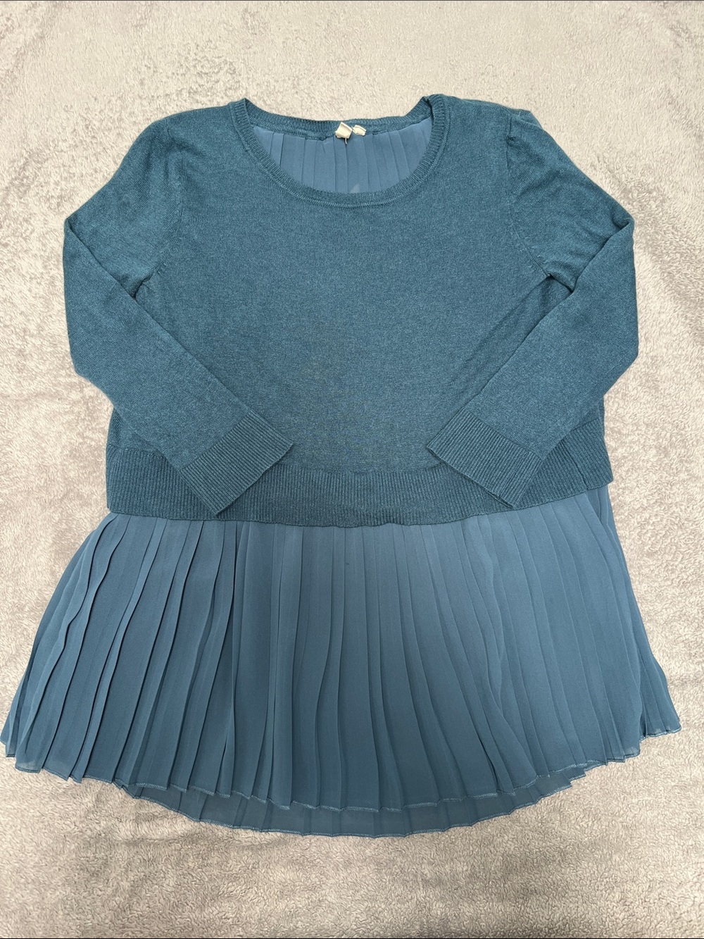 Moth Teal Blue Layered Pleated Hem Sweater